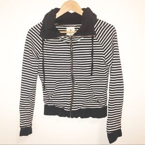 Forever21 Black/White Stripe ZIP up w/high neck-SP